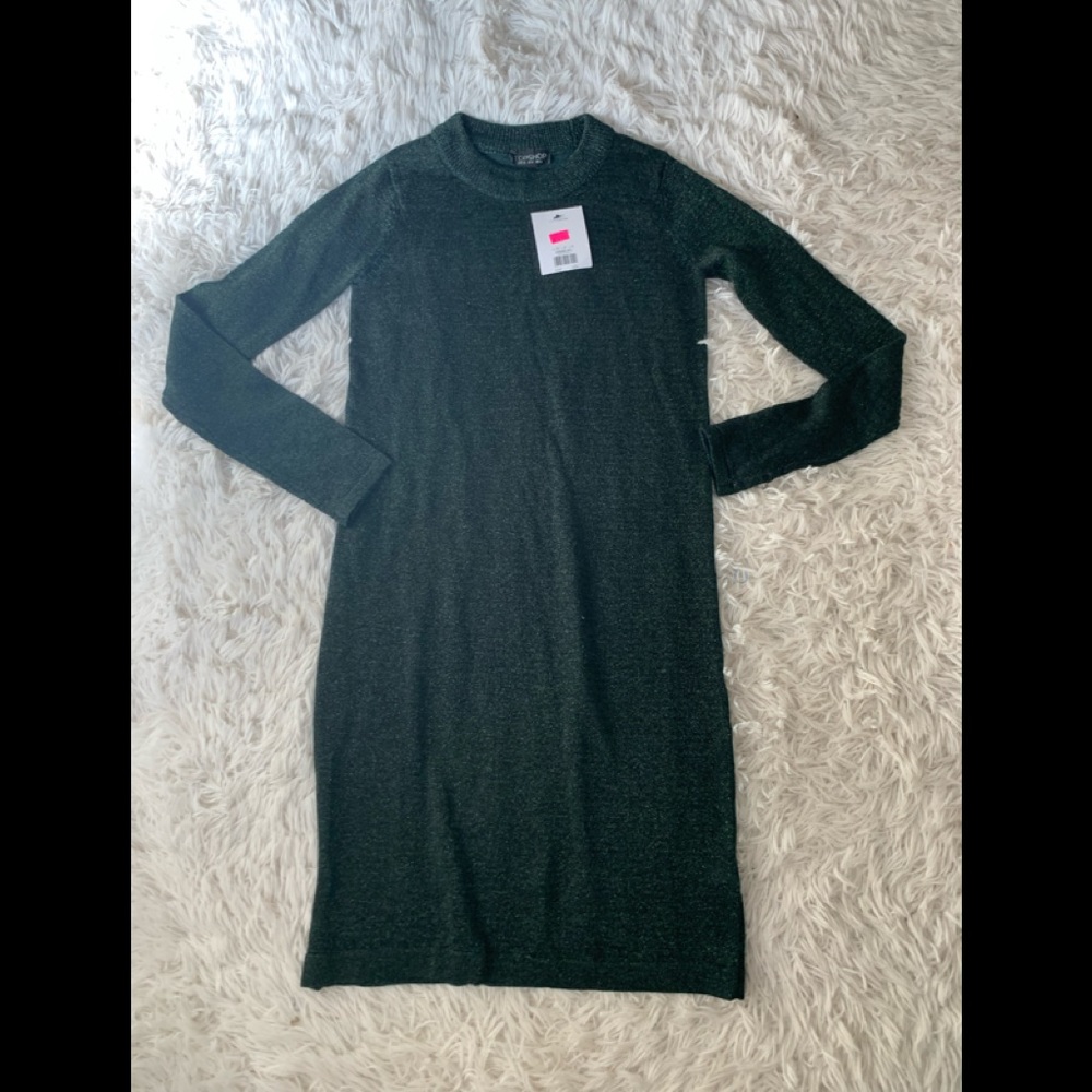 Topshop Black Shimmer Long-Sleeve Mini Dress